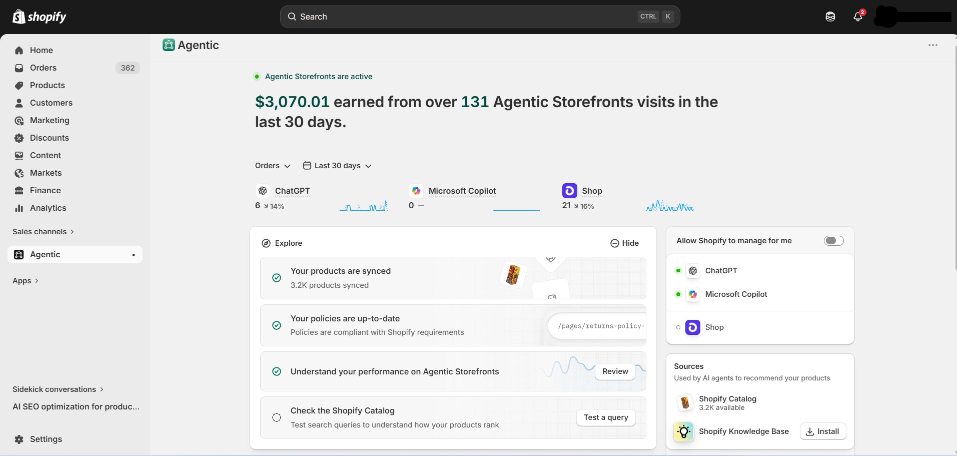 Shopify Agentic Storefront Dashboard